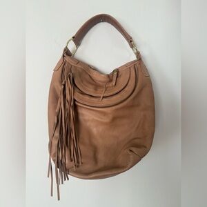 BULGA Large Tassel Soft Pebbled Leather Multi Compartment Hobo Bag